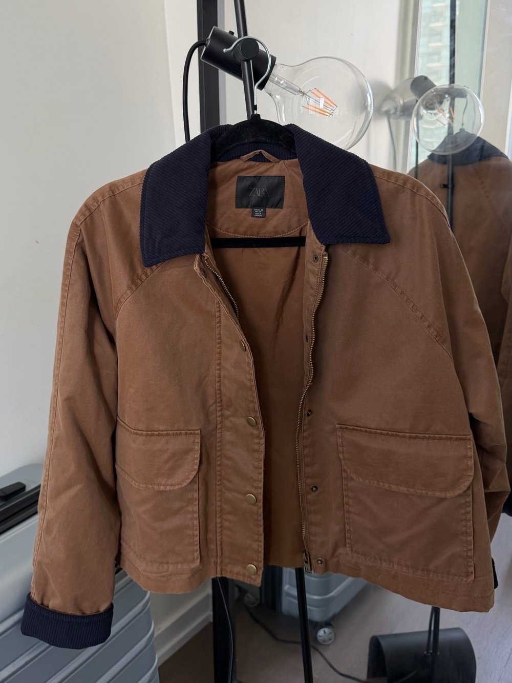 Zara Brown Utility Jacket with Corduroy Collar